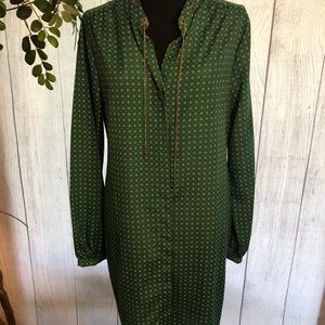 Michael Kors Green Print Long Sleeve Dress Medium